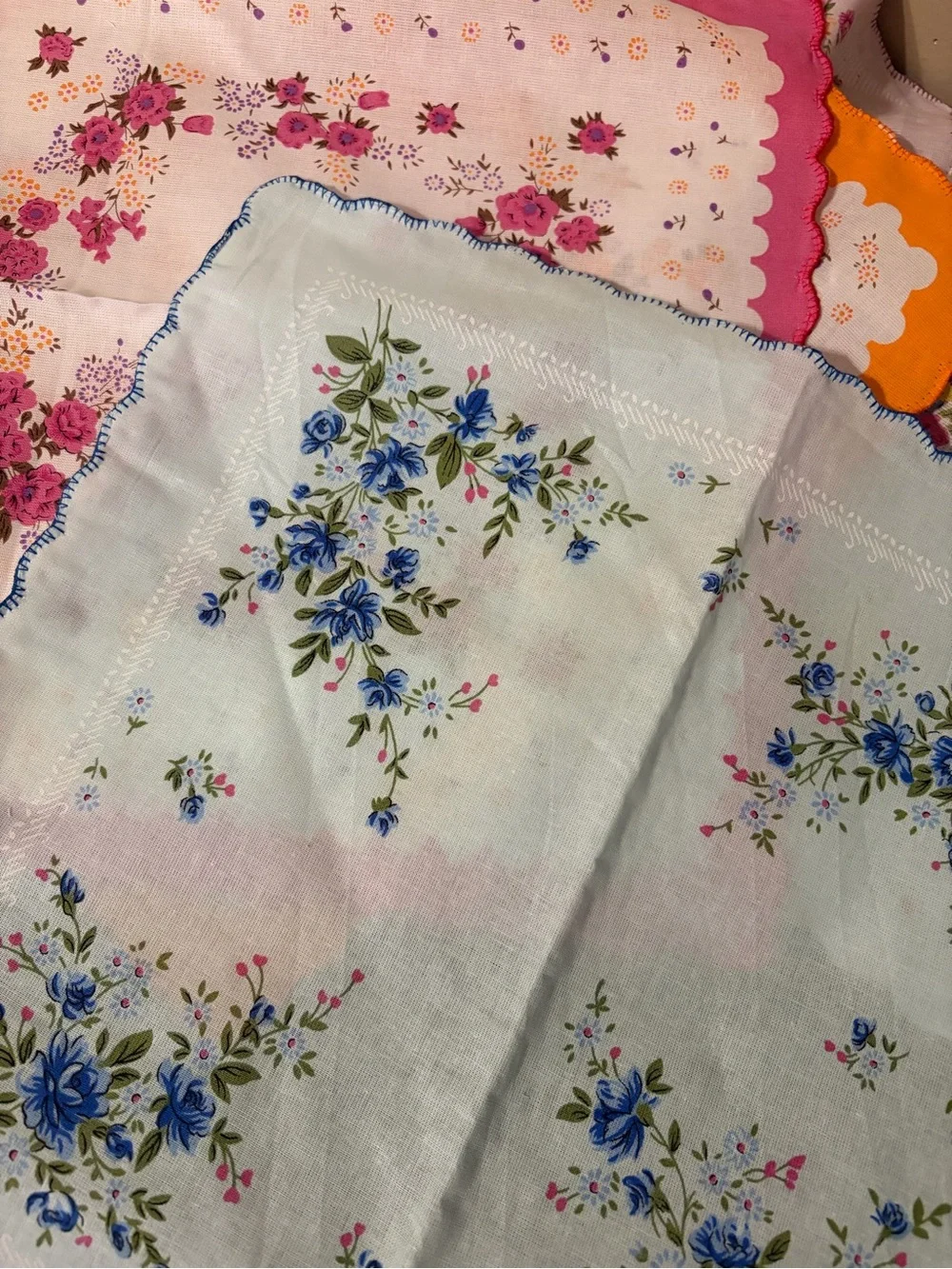 Vintage Floral Scalloped Handkerchiefs 2 for $8